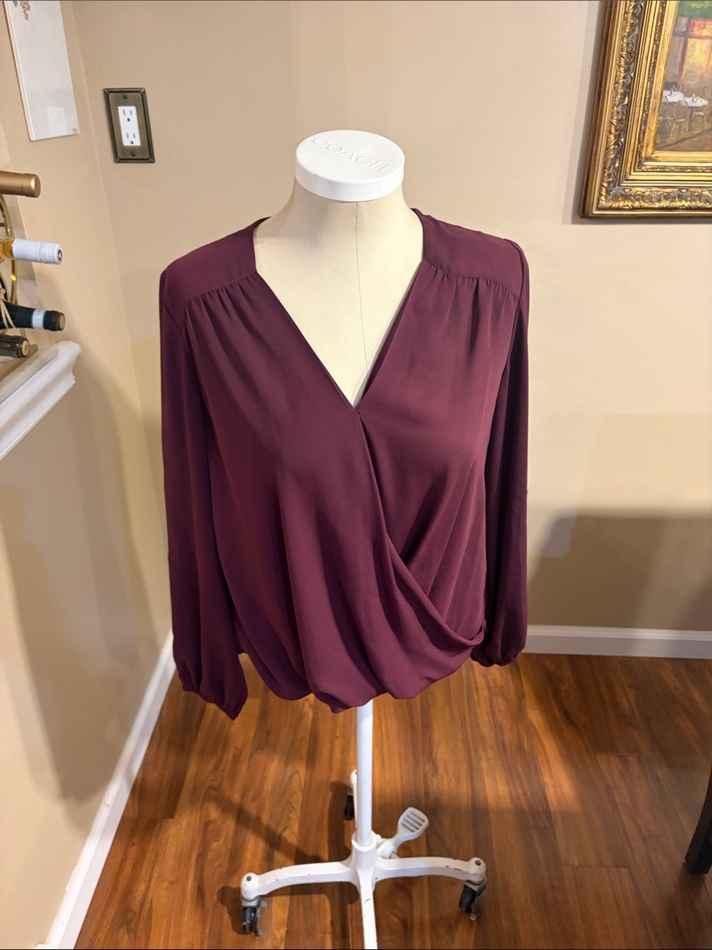 INC International Concepts Plum Surplice Long-Sleeve Blouse